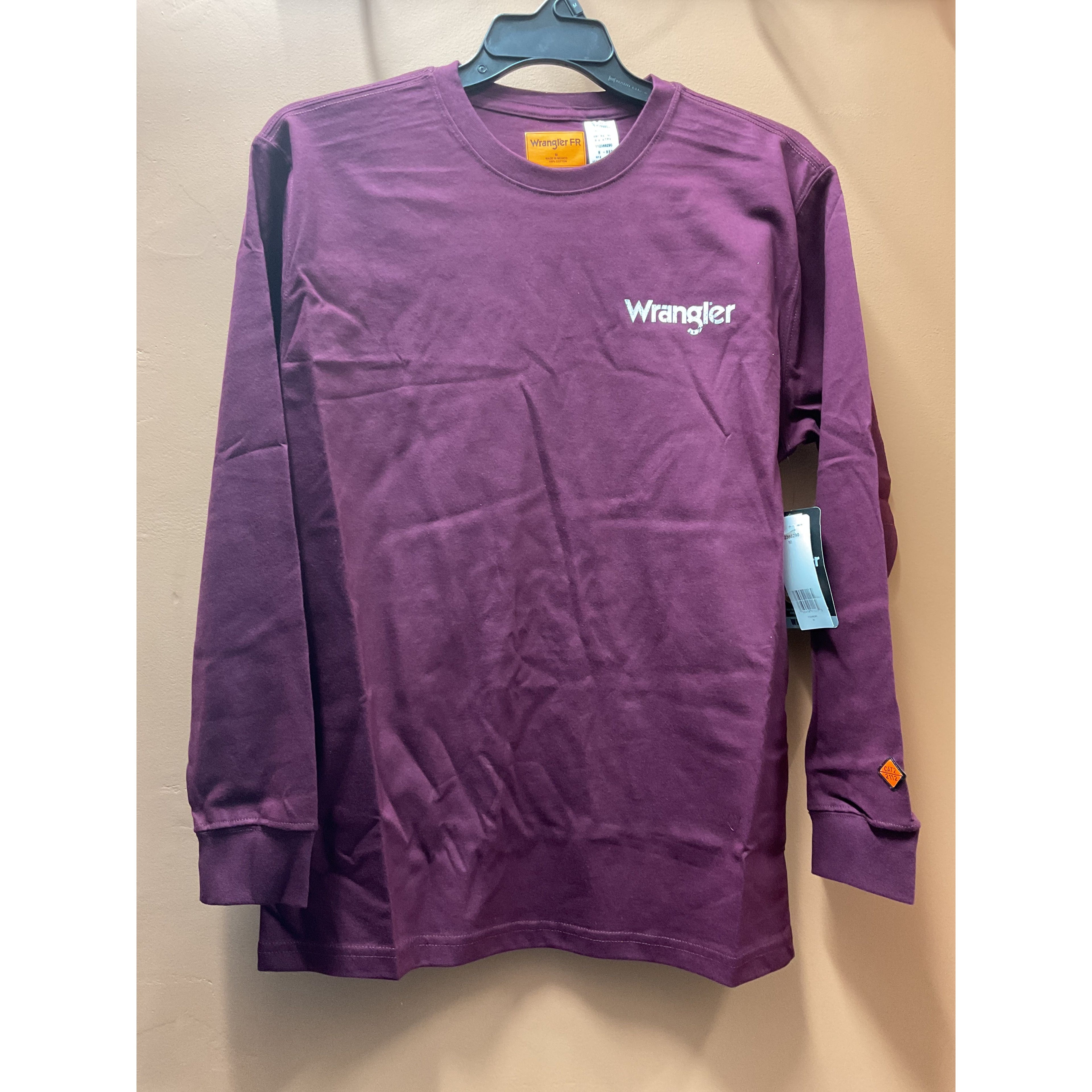 WRANGLER® FR FLAME-RESISTANT, Long Sleeve Tee Work Shirt, Maroon 112366290