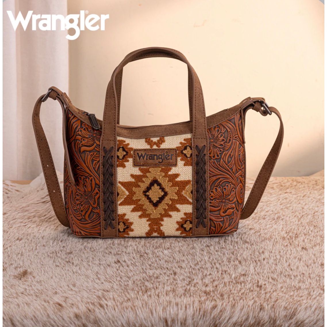 Wrangler Tooled Aztec Pattern Print Tote/Crossbody, WG226-8605