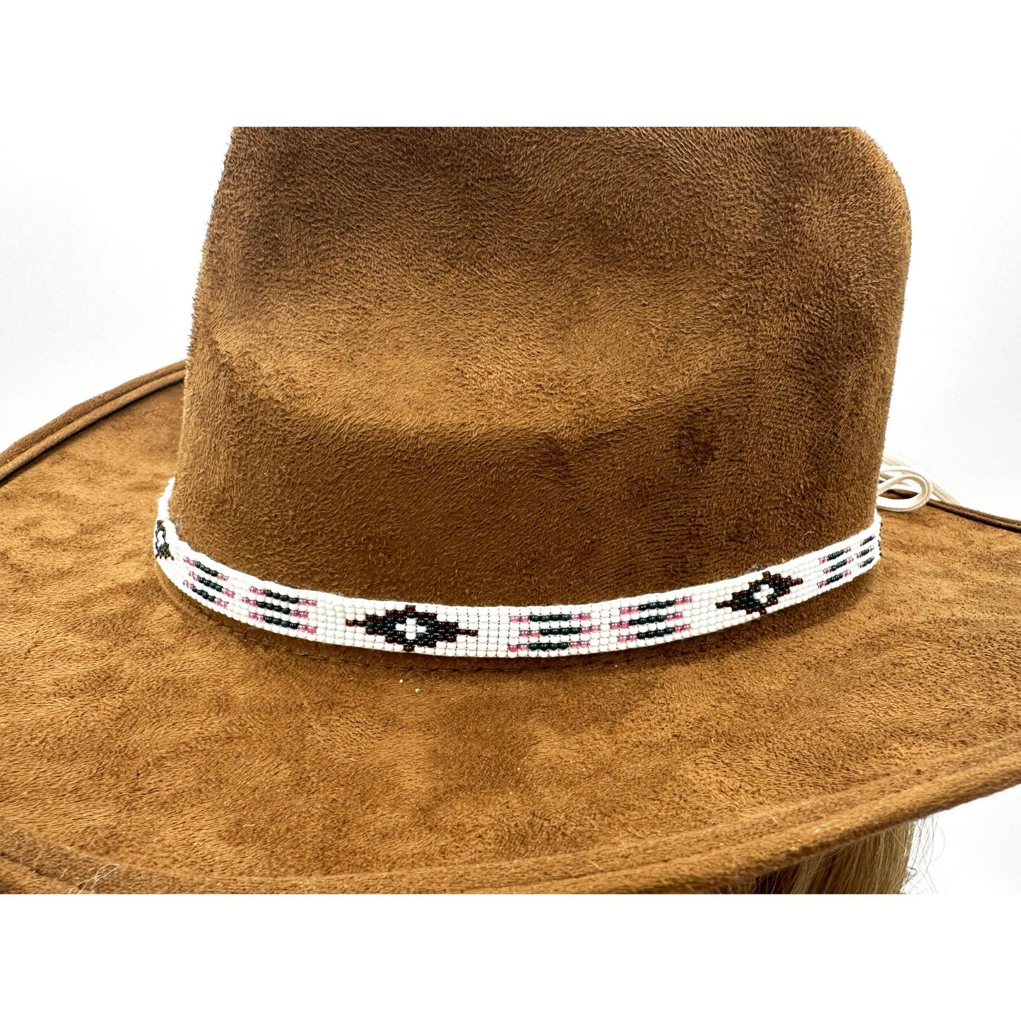 White Pink Brown Green Seed Beaded Cowboy Hatband Waist Belt