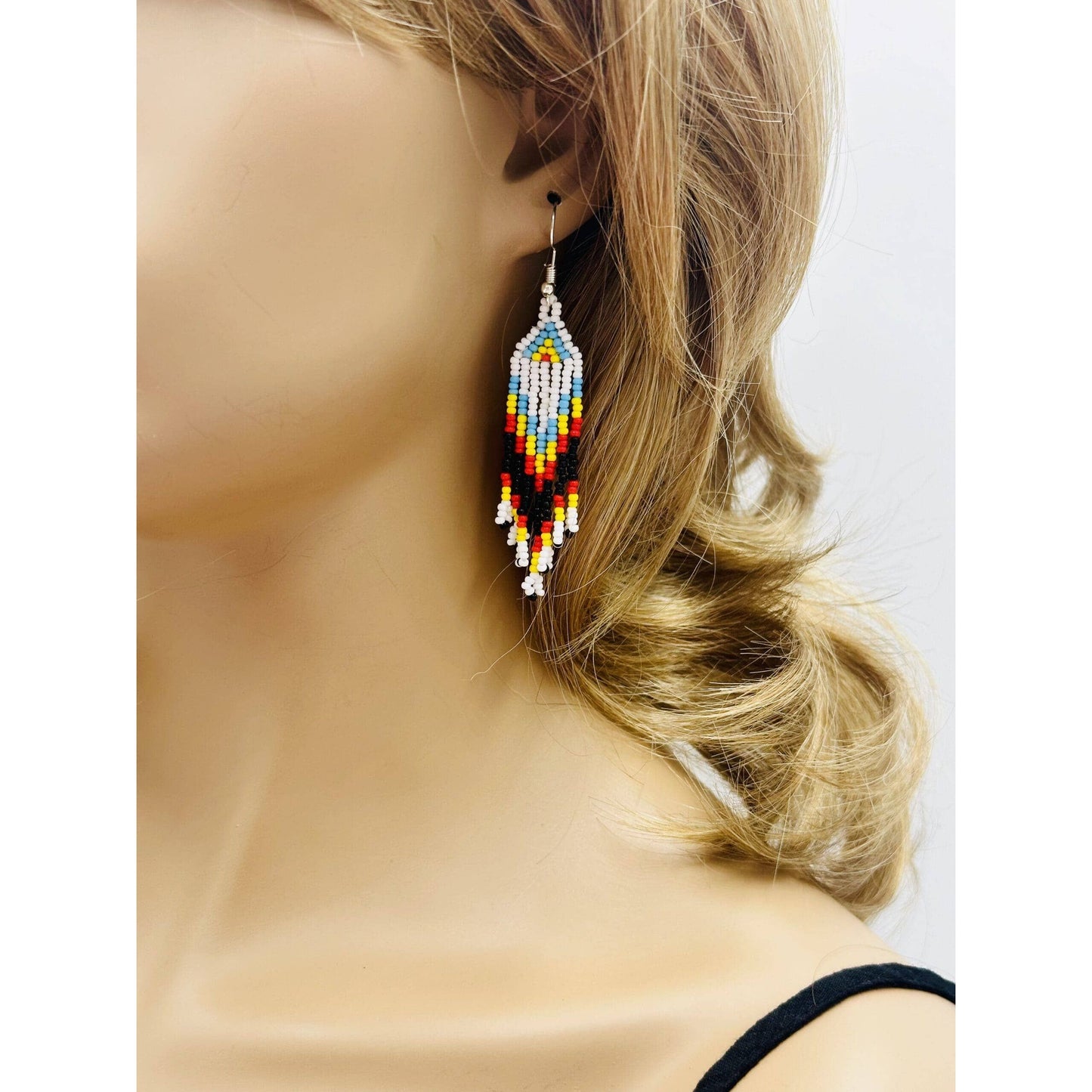 Handmade Beaded Necklace Earrings Set with 2-3 Inch Rosette Pendant - 4 Direction Thunderbird