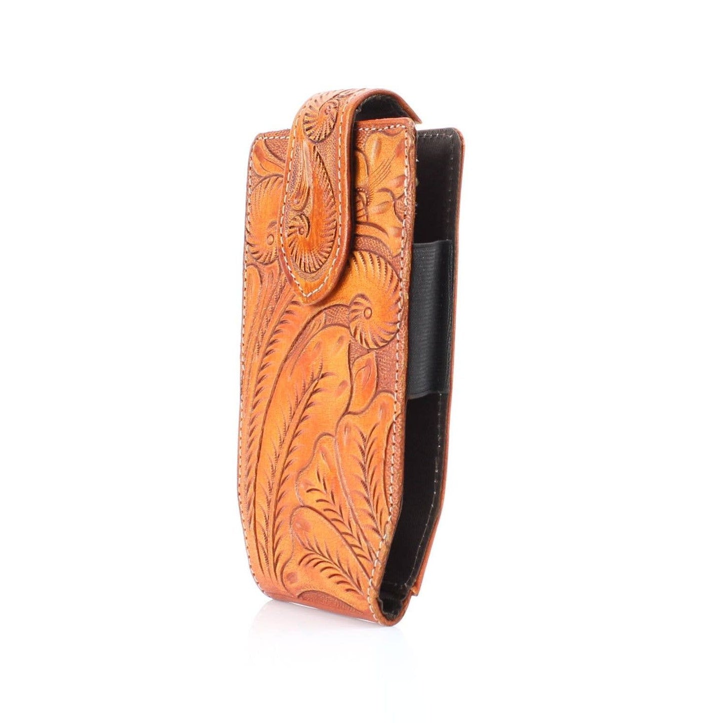 American Bison Floral Tooled Leather Phone Case for Belt