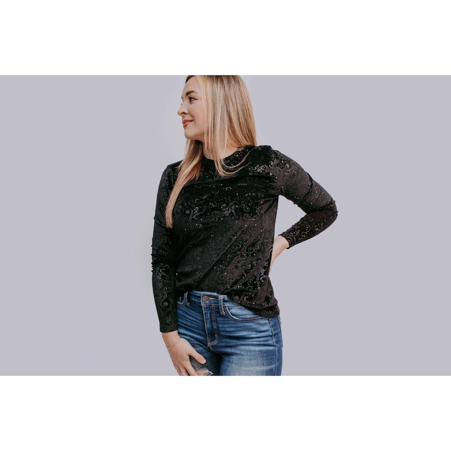 Merigold Kiss - MK414 Tooled leather Velvet Mesh Top