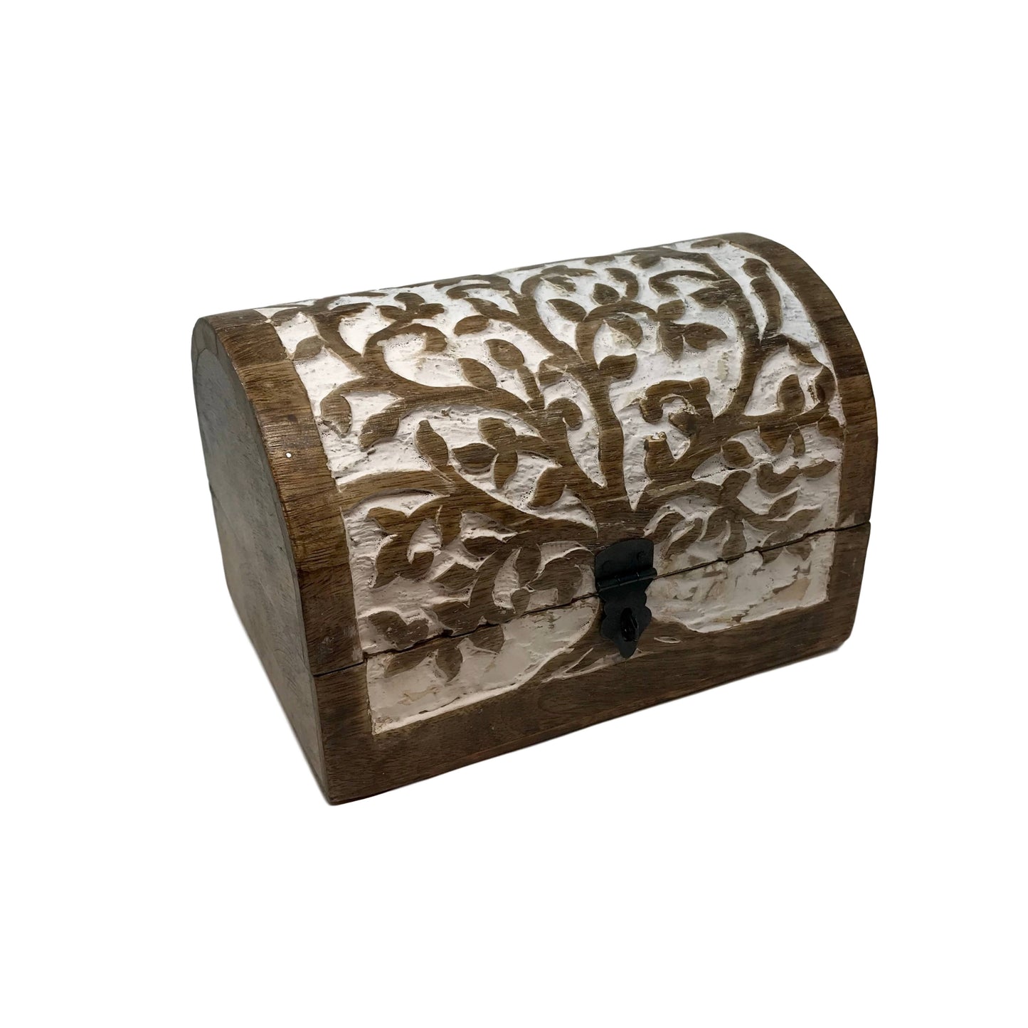 Hand-Carved Wood "Tree of Life"Hinged Box Chest Holiday