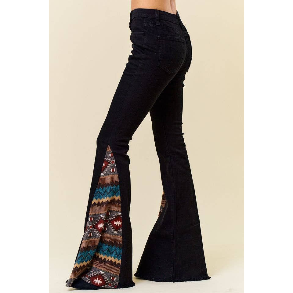 SIP6106O FLARE BLACK DENIM WITH INSERT PRINT CONTRAST