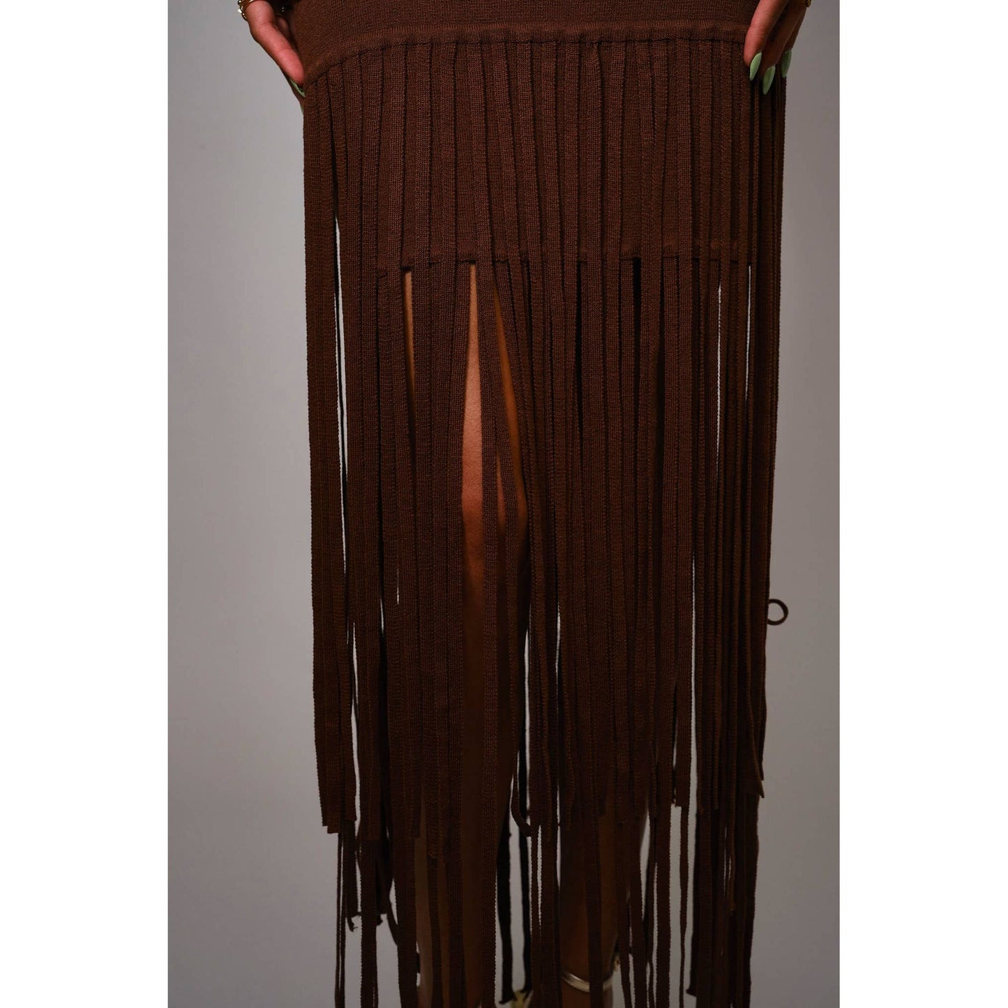 Fringe Hem Knit Maxi Dress 52154W