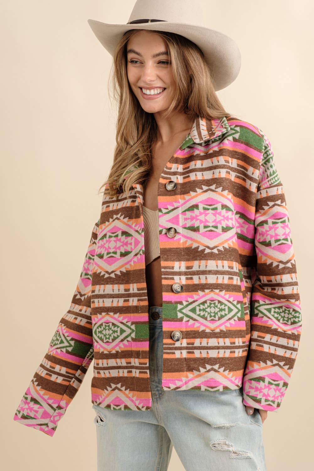 32621J - Aztec Jacquard Mock Neck Button Up Western Jacket