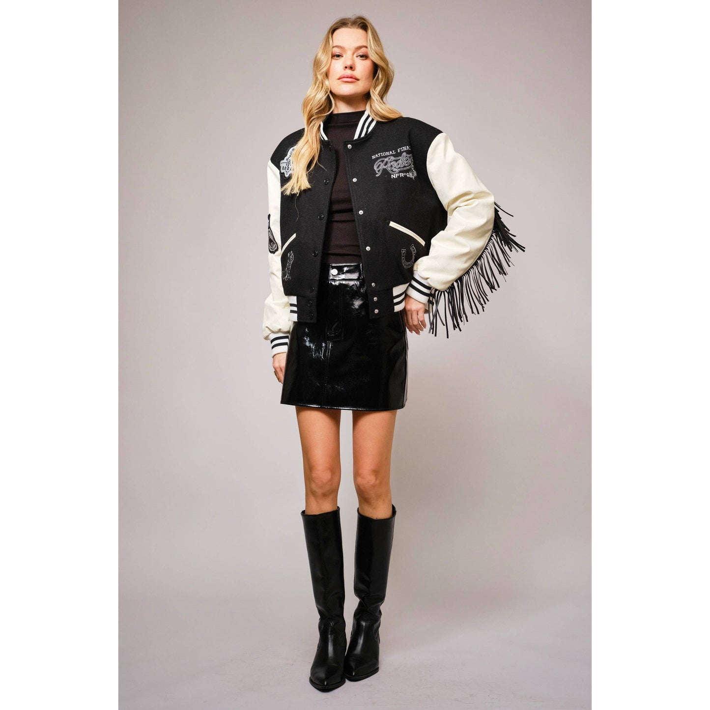 23557J - NFR Rodeo Patch Varsity Fringe Western Jacket