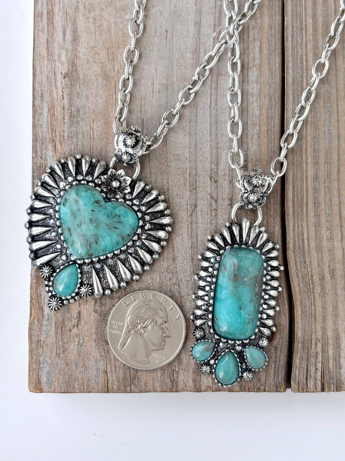 Western Style Heart Turquoise Stone Pendant Necklace
