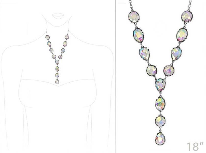 Western Clear Glass Stone Y Necklace 