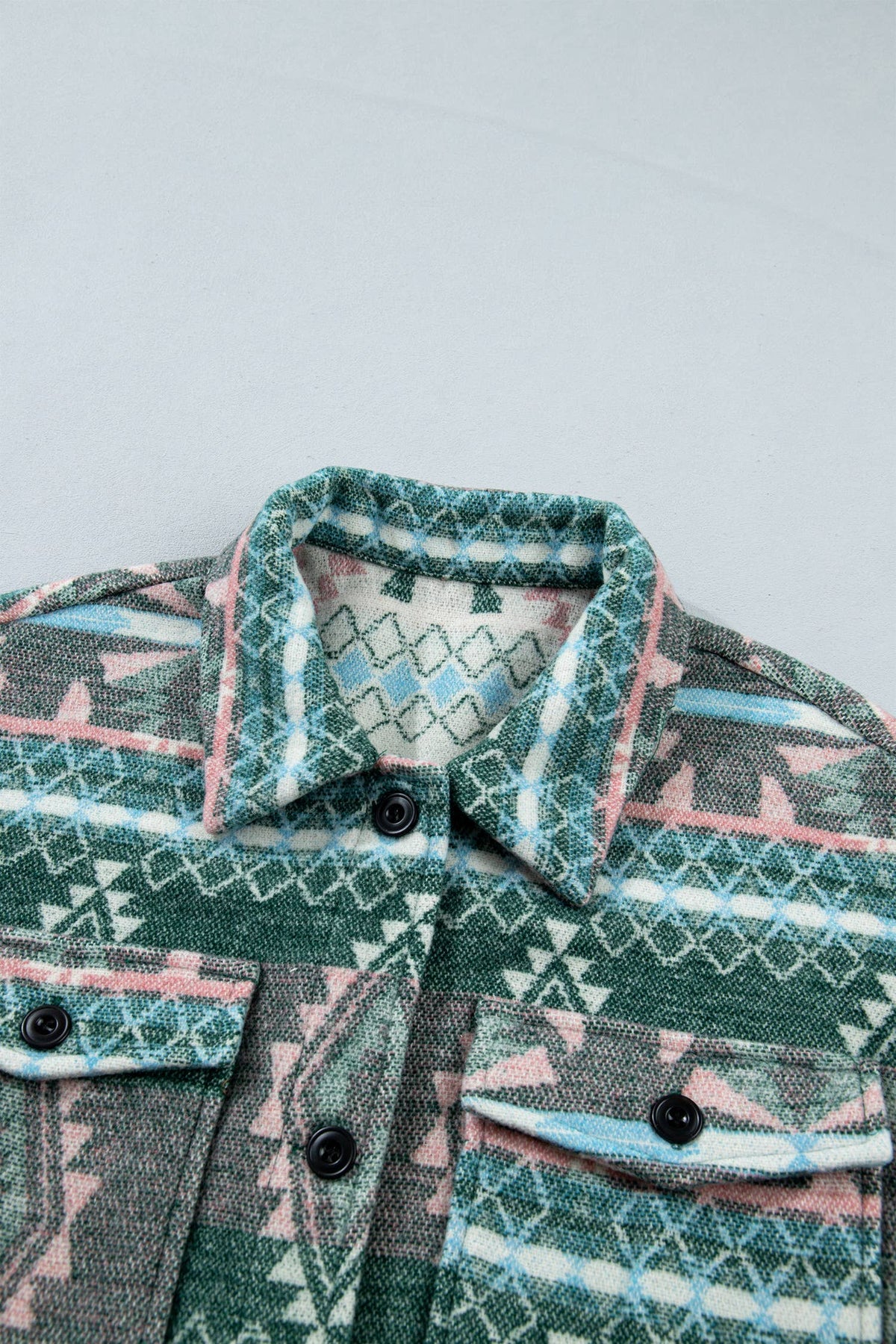 Geometric Print Button Front Long Sleeve Shacket