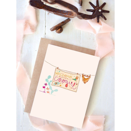 Welcome Baby Card, Western Baby Cowgirl, Baby Shower Card