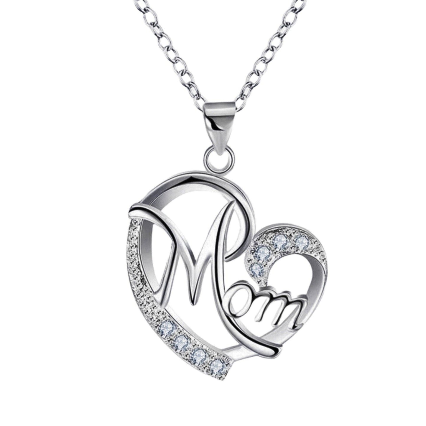 Dainty Silver Mom Love Heart Charm Necklace in Solid Copper