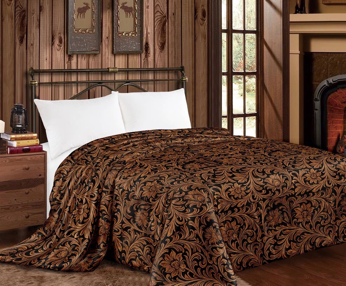 Brown floral Mia blanket - king size