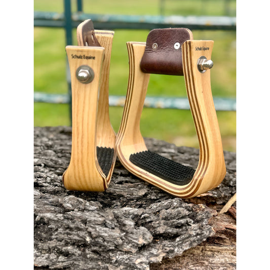 Wooden Stirrups- Angled Ashwood Barrel Racing Style