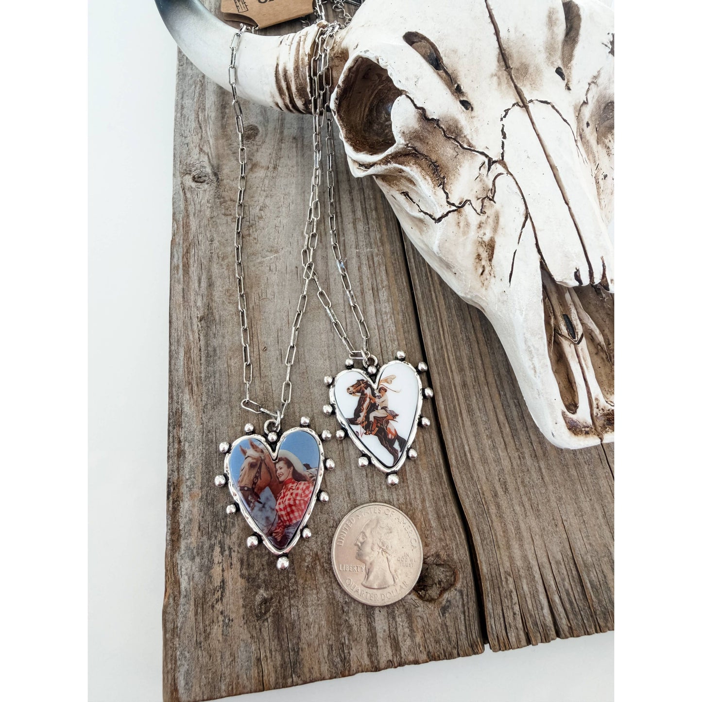 Western Cowgirl Photo Pendant Keepsake Heart Necklace