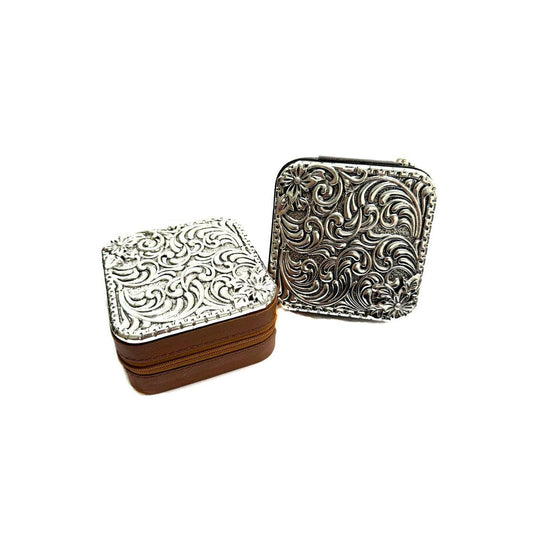 Western Etched Metal Plate Jewelry Box
