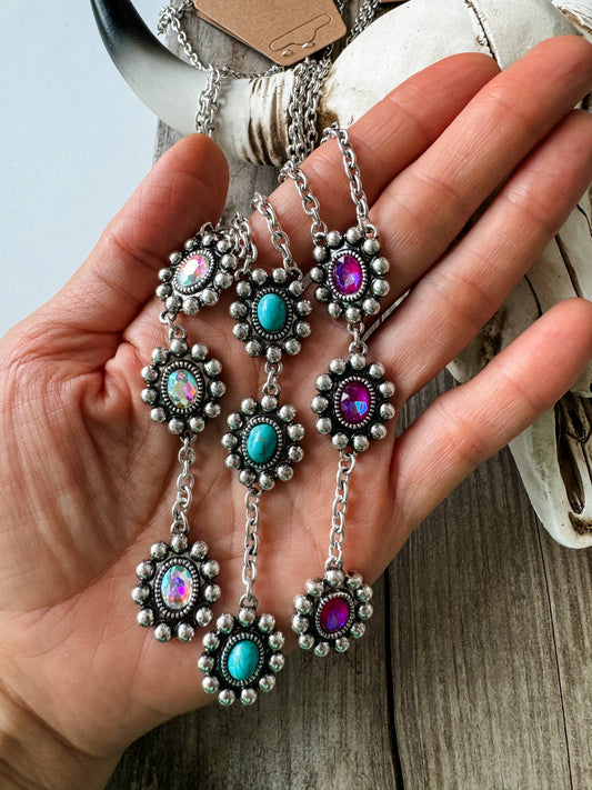 Western Glass Stone Y Necklace 