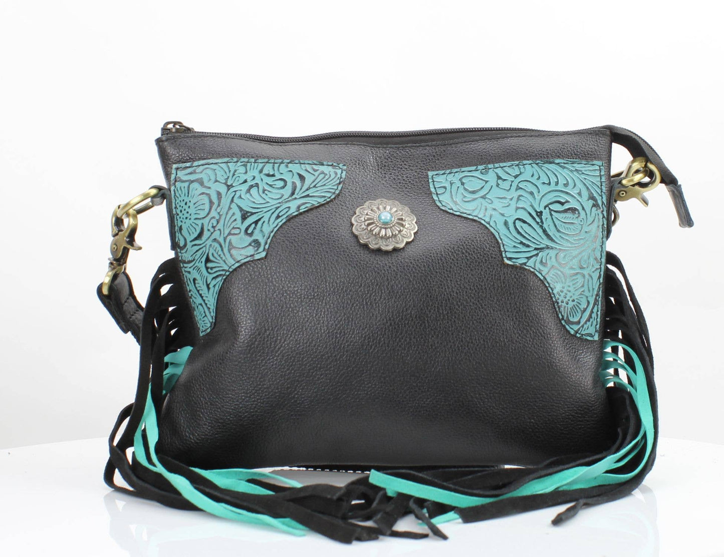 Fringe Concho Crossbody w/ Turquoise Accents # AB 2403