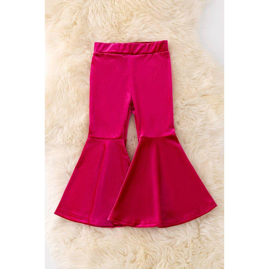 Fuchsia velvety bell bottoms.