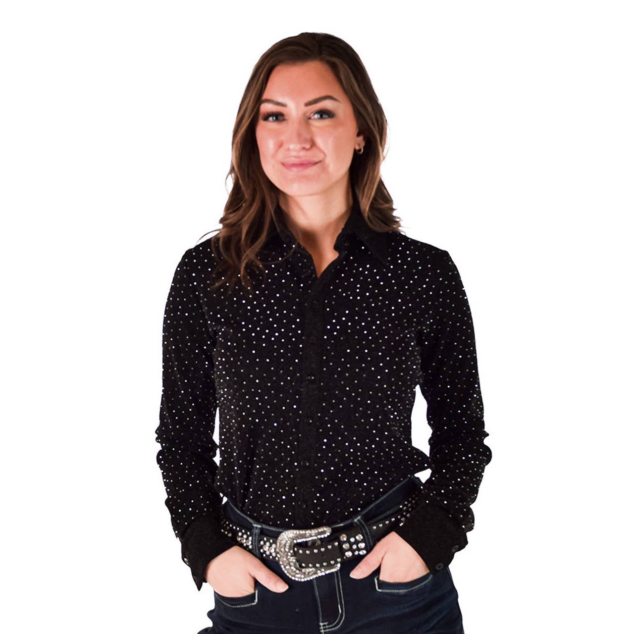 Cowgirl Tuff Co. / B. Tuff Jeans - Black Pullover Button Up with Silver Crystals