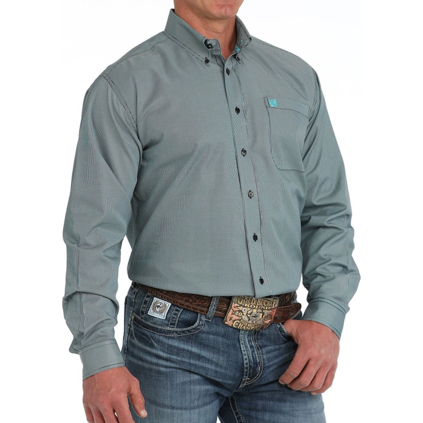 MEN'S TENCEL™ STRIPED BUTTON-DOWN WESTERN SHIRT - BLACK MTW1105908