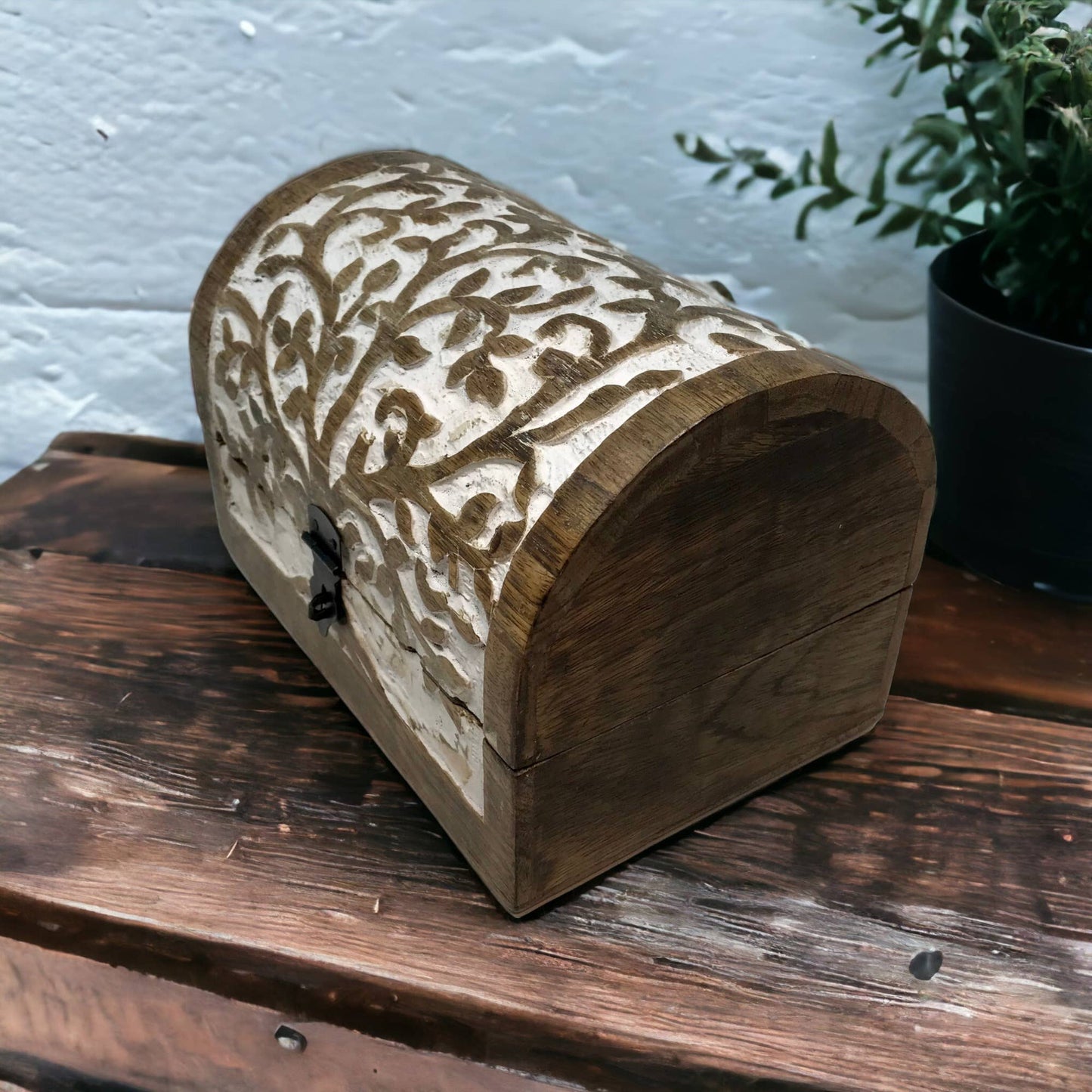 Hand-Carved Wood "Tree of Life"Hinged Box Chest Holiday