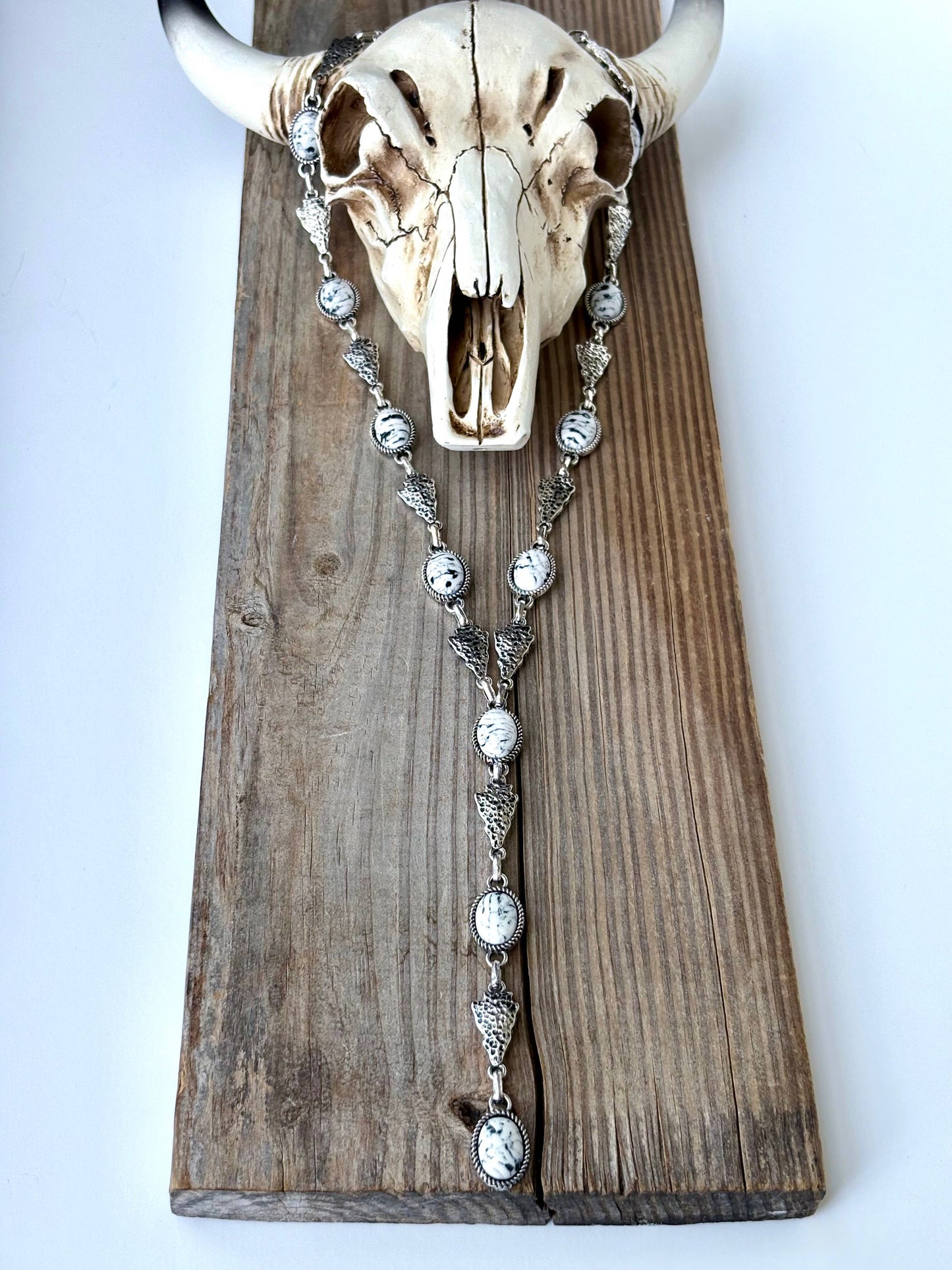 Western Style Arrowhead & Stone Concho Y Drop Necklace