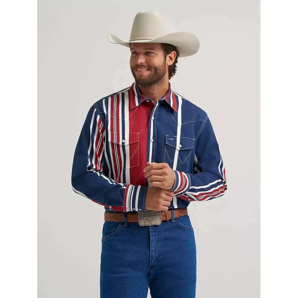Wrangler® Vintage Inspired Long Sleeve Shirt - Blue Multi Stripe - 112375916
