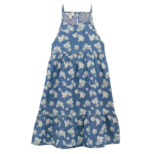 Wrangler Girls Denim Daisies and Boot Print Dress - Light Denim - 112379388