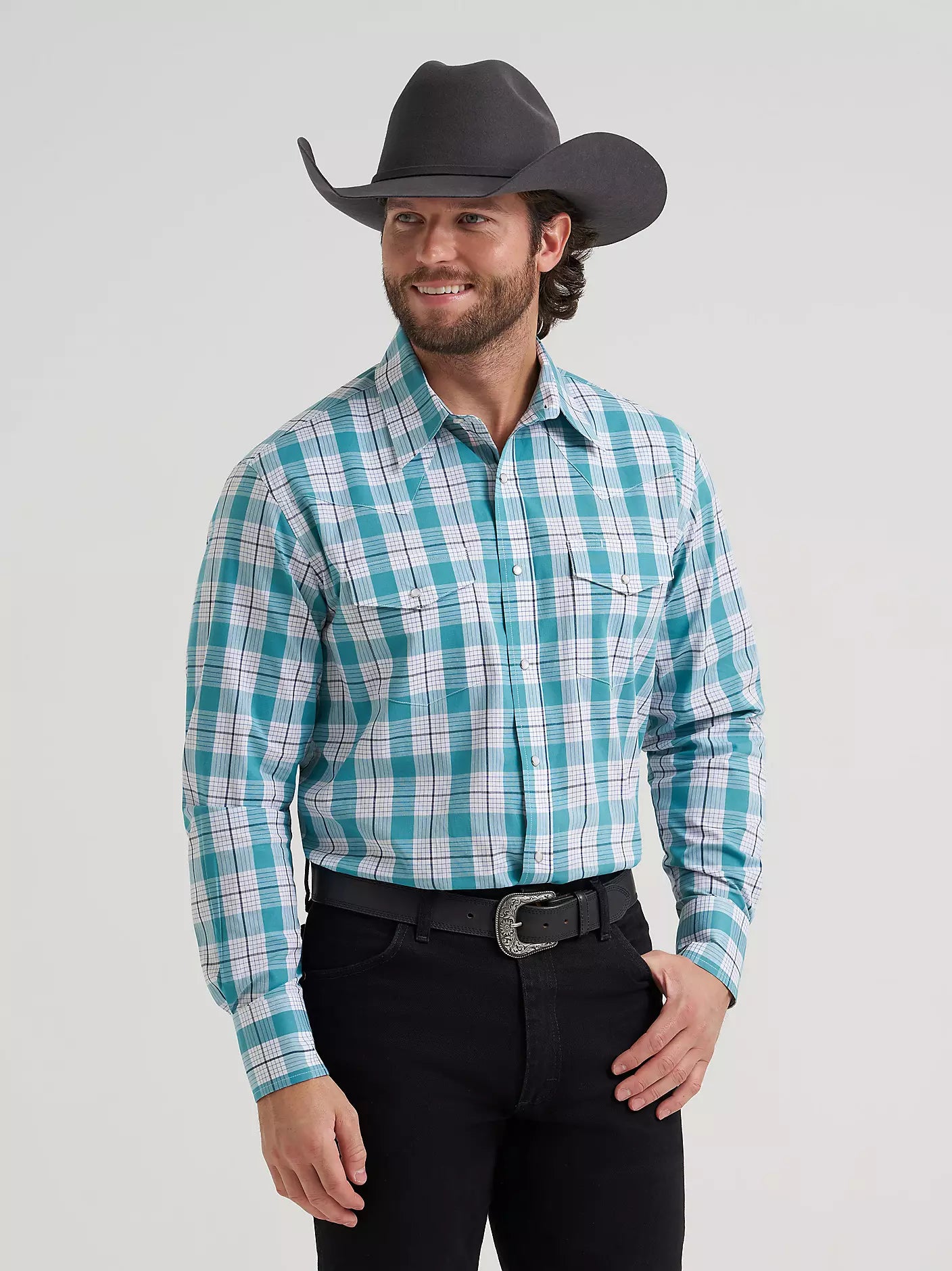 Wrangler Men's Wrinkle Resist Long Sleeve Western Snap Plaid Shirt