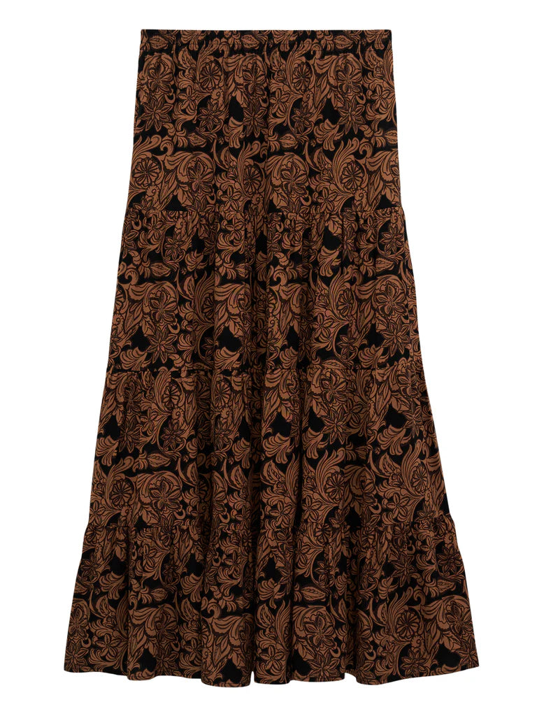 Wrangler Black with Brown Paisley Print Women's Tiered Maxi Skirt 112382513