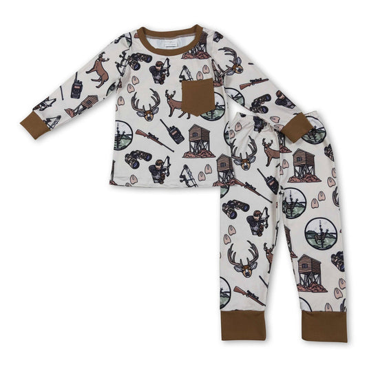 Long Sleeves Hunting Deer Pocket Top Pants PJs
