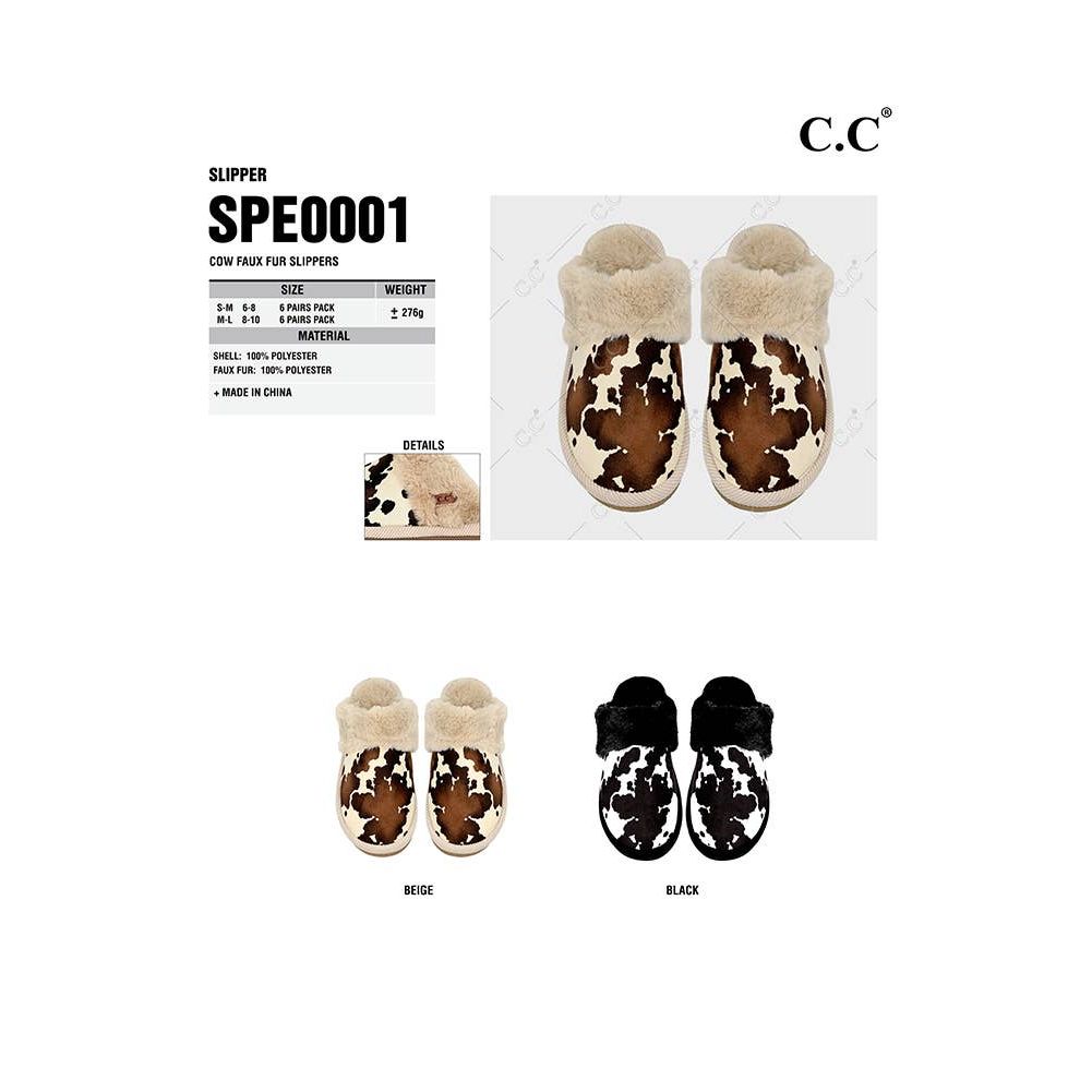 C.C Cow Faux Fur Cuff Winter Slippers