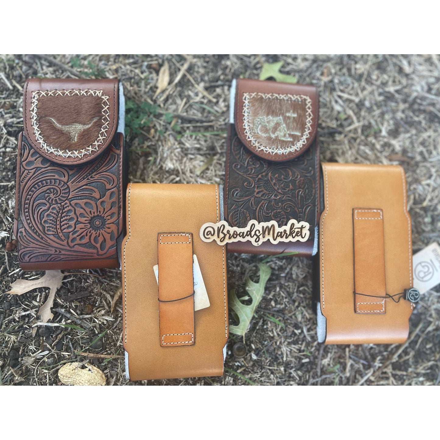 Tooled Leather Belt Phone Holders