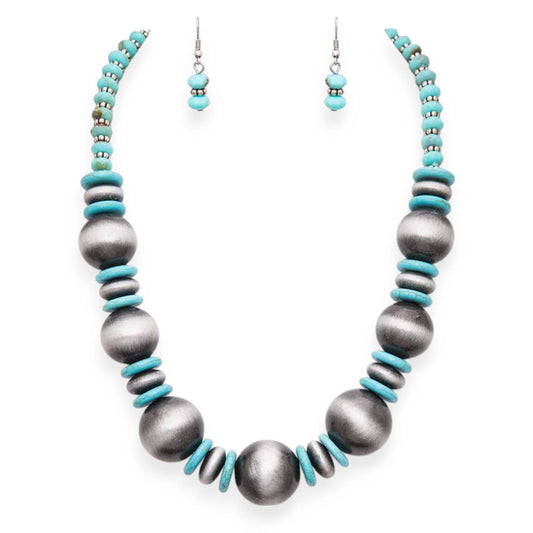 Western Navajo Beads Necklace Set by Rope & Spurs - CN-2803TQ/HS