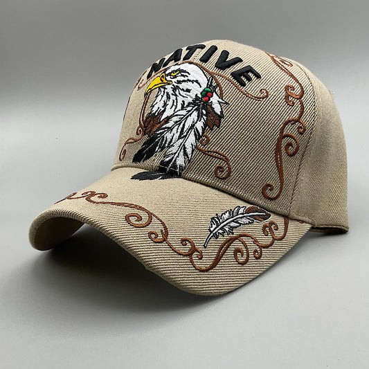 Black Hawk - Tan Embroidered Eagle Head Native Velcro Back Men’s Ball Cap