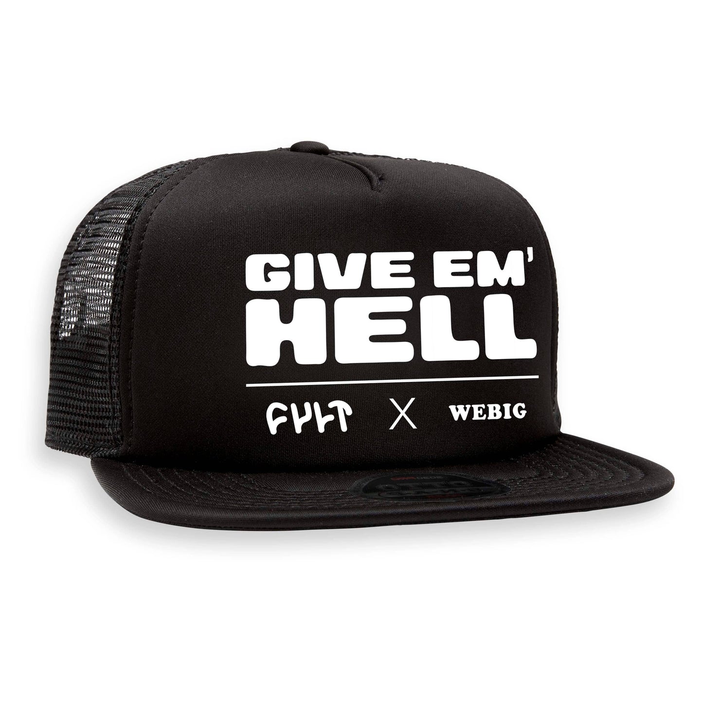 GIVE EM' HELL TRUCKER HAT, Flex Bill, SnapBack