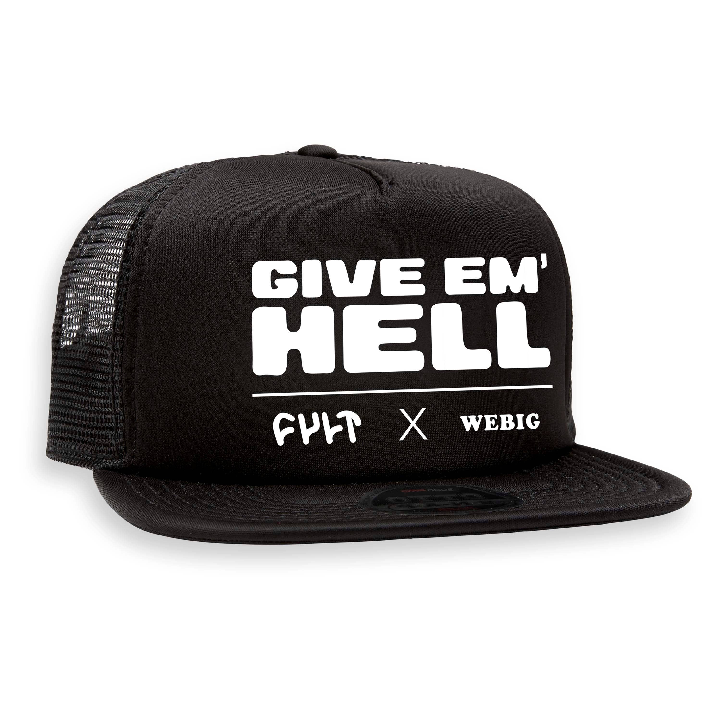 GIVE EM' HELL TRUCKER HAT, Flex Bill, SnapBack