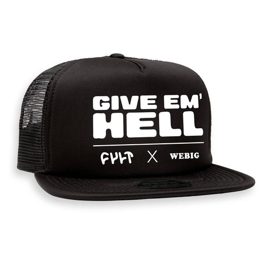 GIVE EM' HELL TRUCKER HAT, Flex Bill, SnapBack