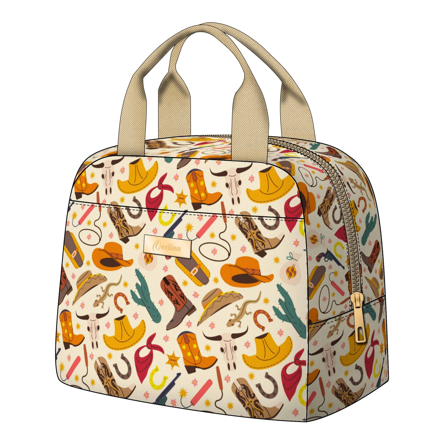 Durable Stylish Cowboy Lunch Bag with Metal Zipper for Secure Storage