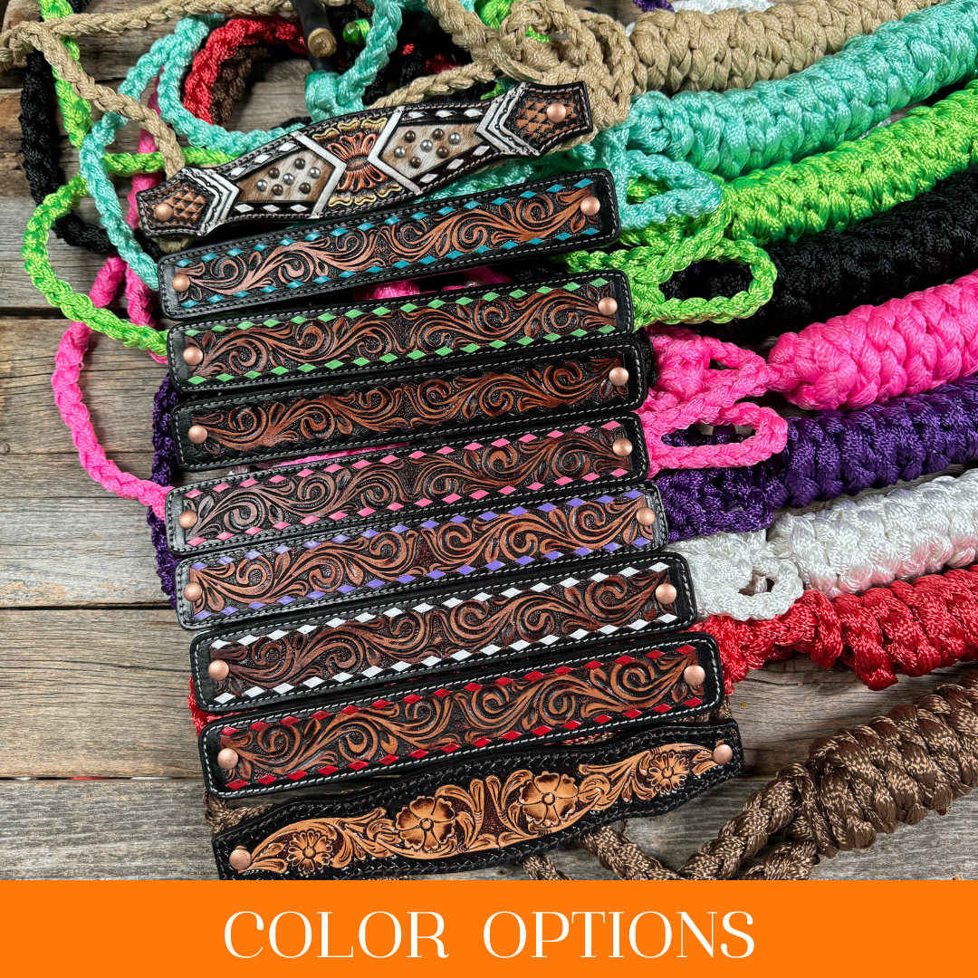 Mule Tape Halter - Leather Buckstitch Noseband - Copper Accents
