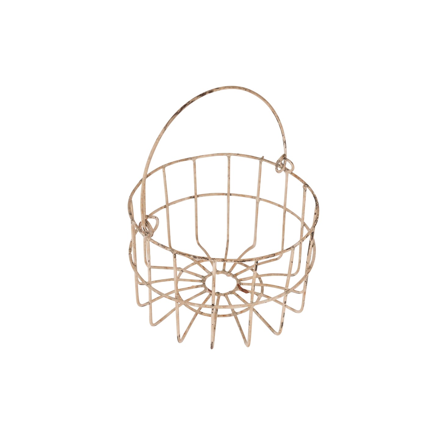 Farmhouse Iron Egg Basket with Handle-Shabby White