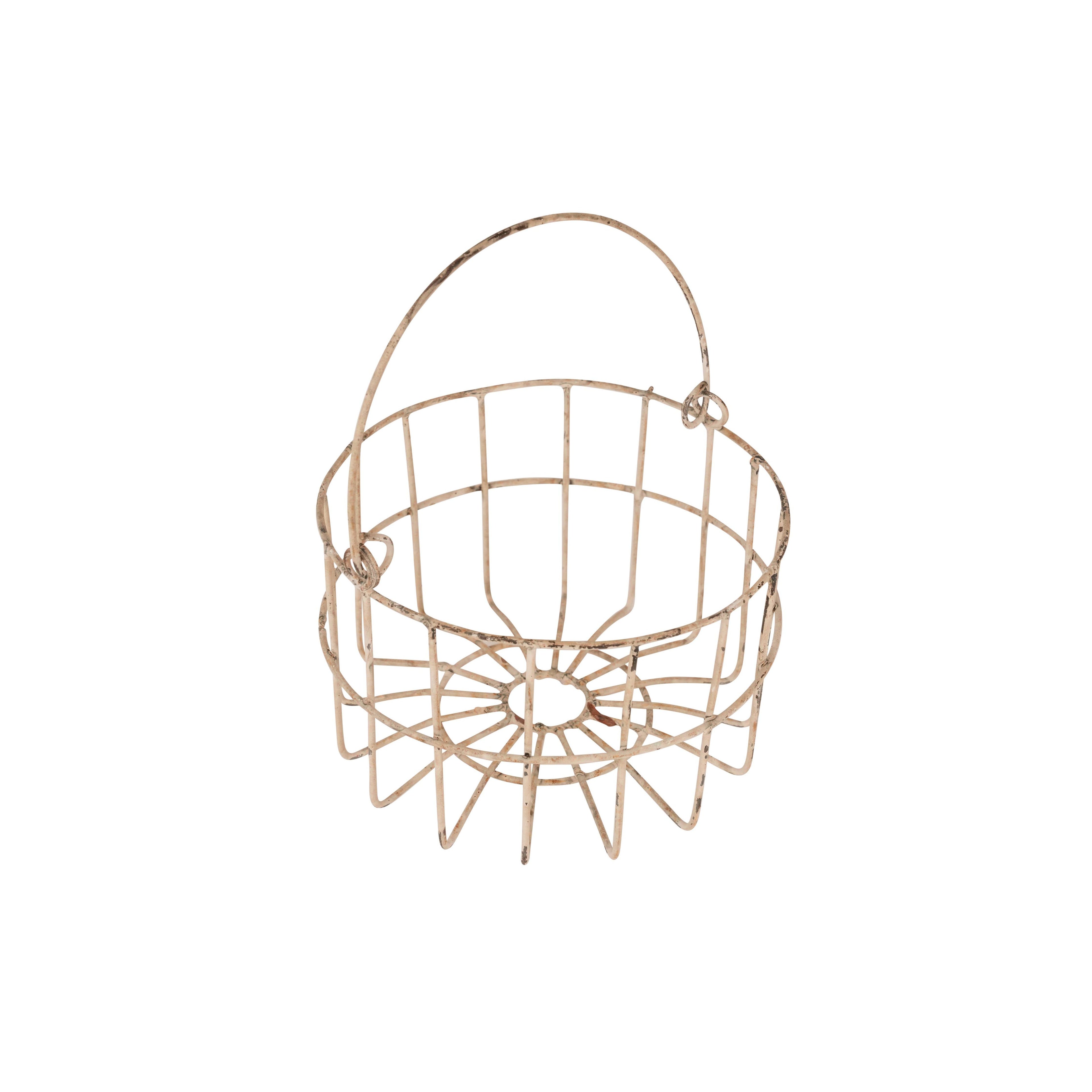 Farmhouse Iron Egg Basket with Handle-Shabby White