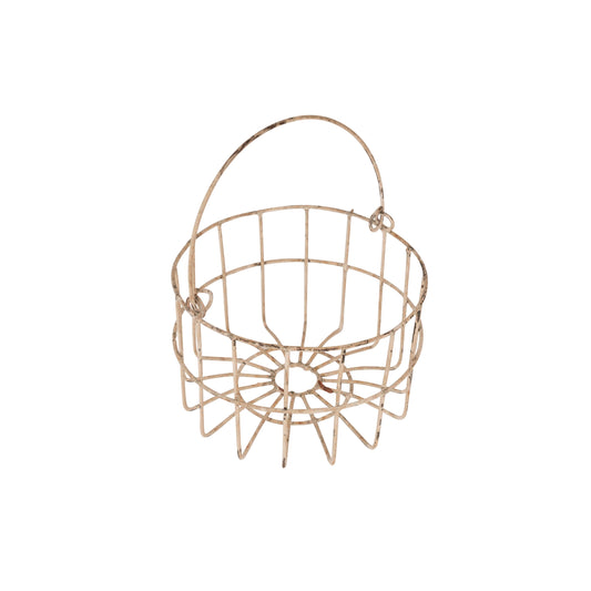 Farmhouse Iron Egg Basket with Handle-Shabby White