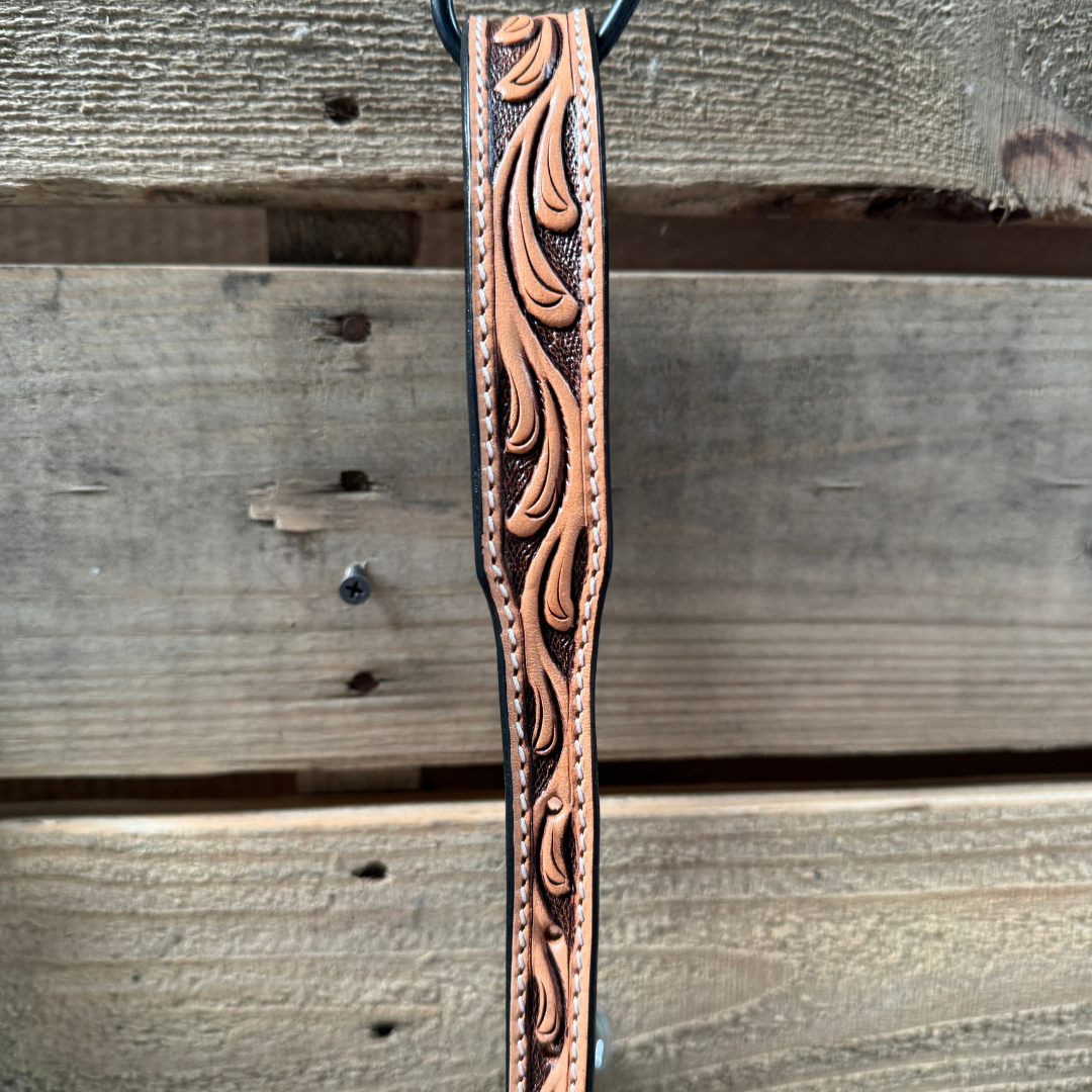 Floral Tooled Lariat & Leather Combo Halter #LH106