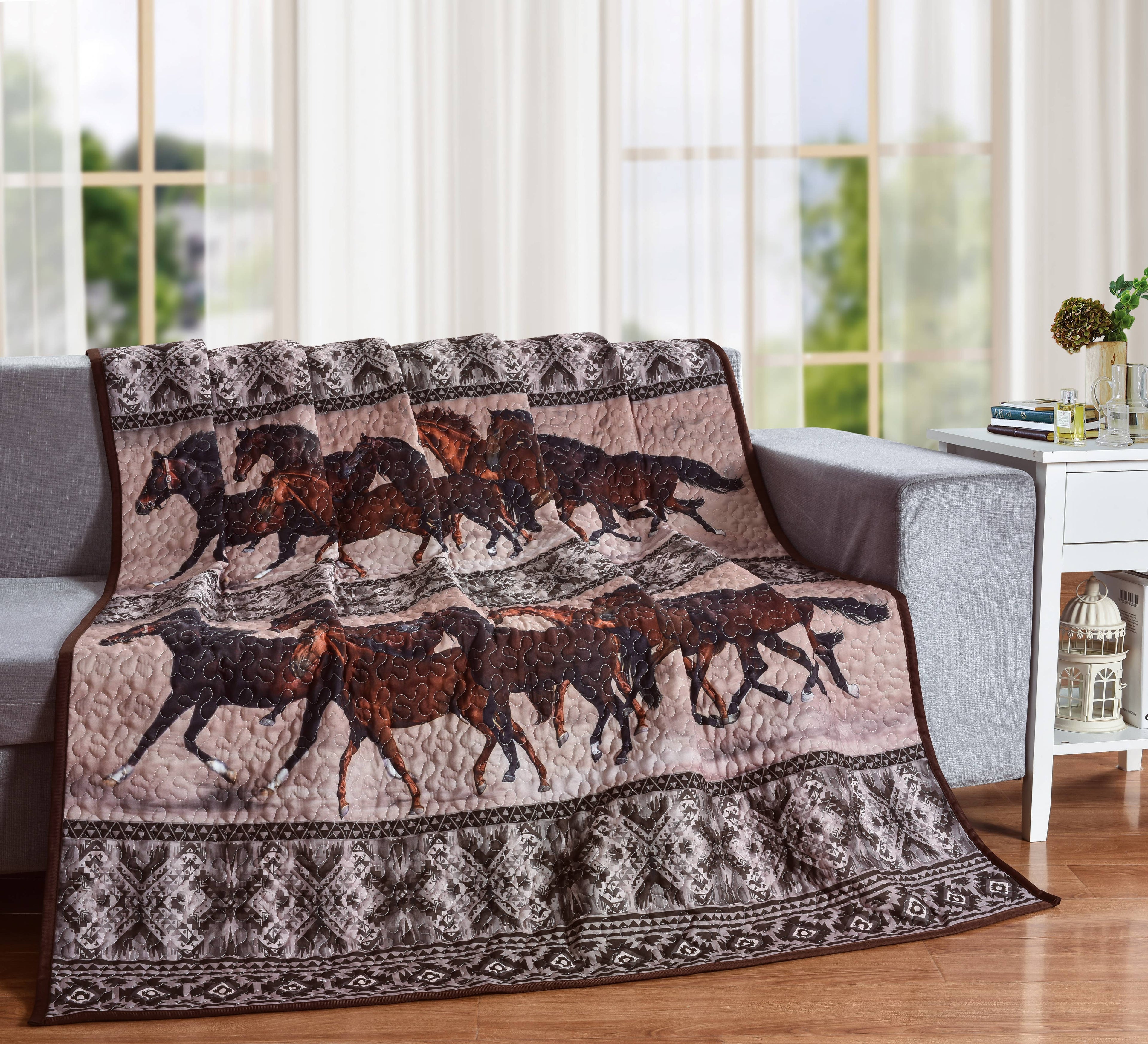 Horse Valley Boho Western Decorative Throw Quilt Blanket