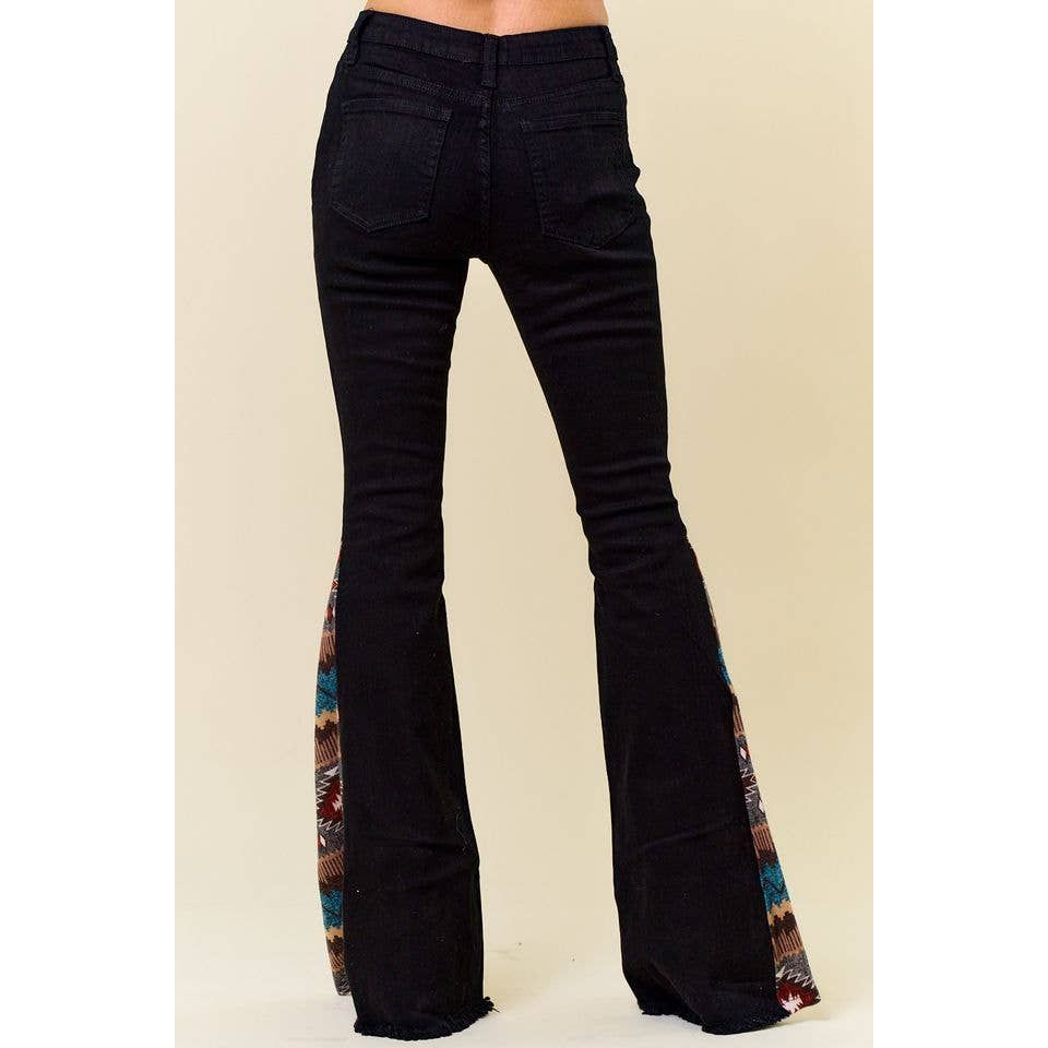 SIP6106O FLARE BLACK DENIM WITH INSERT PRINT CONTRAST