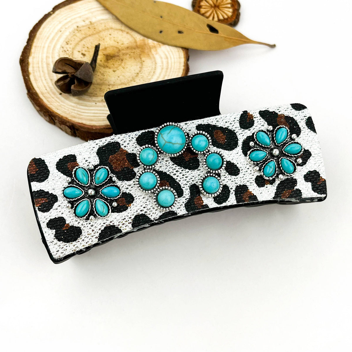 Western Cowboy Turquoise Cow Print Rhinestone Hair Claw Clip