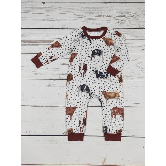 Baby Boy Cows Print Romper