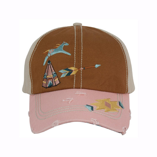 Catchfly - Brown & Blush Teepee Arrow Velcro Back Ladies Ball Cap 1948HBP